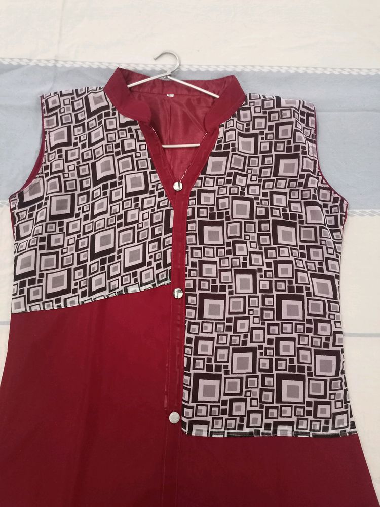 Maroon With Black Patches Kurta