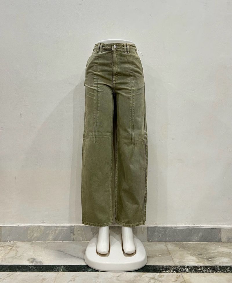 Wide Leg Olive Green Jeans