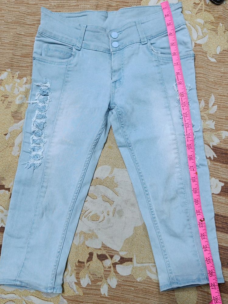 Light Blue rugged Half Jeans