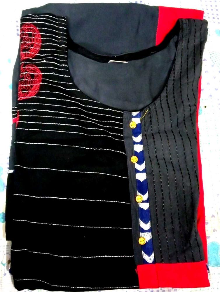 New Red And Black Below Knee Straight Kurta