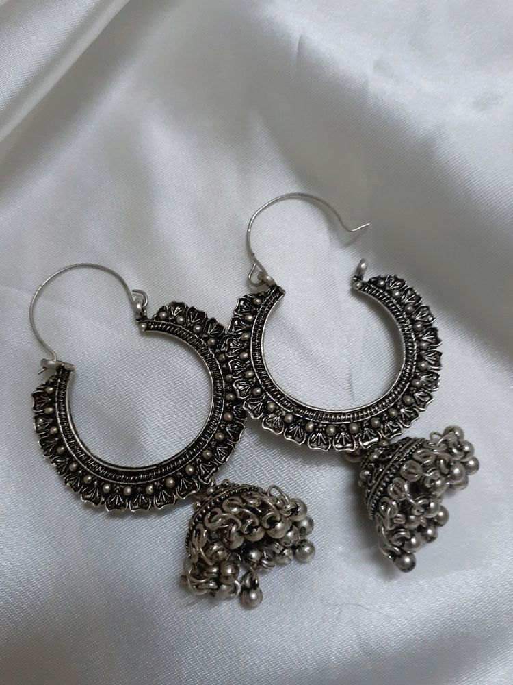 Silver Oxidised Jhumka Earrings