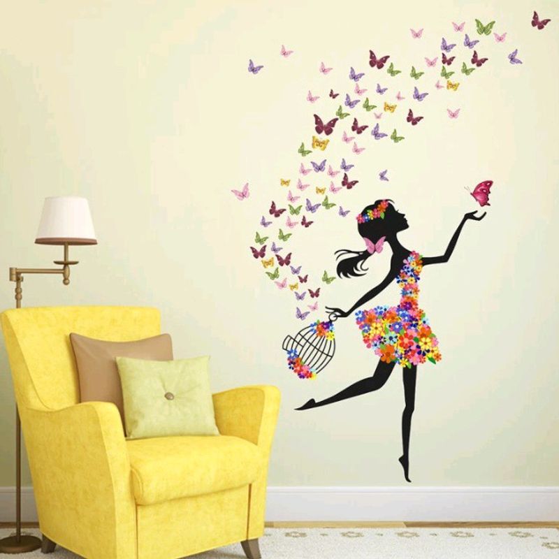 Girl With Butterfly Large Vinyl Wallstikker