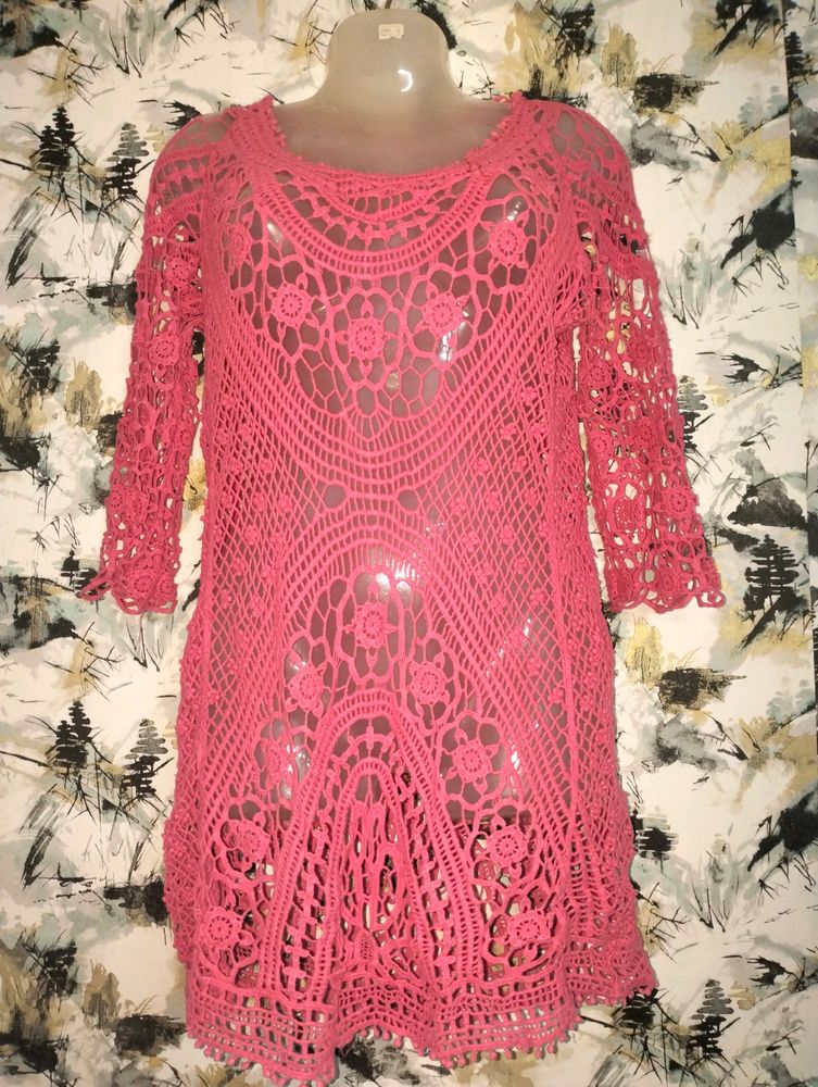 Pink Crochet Tunic 👗