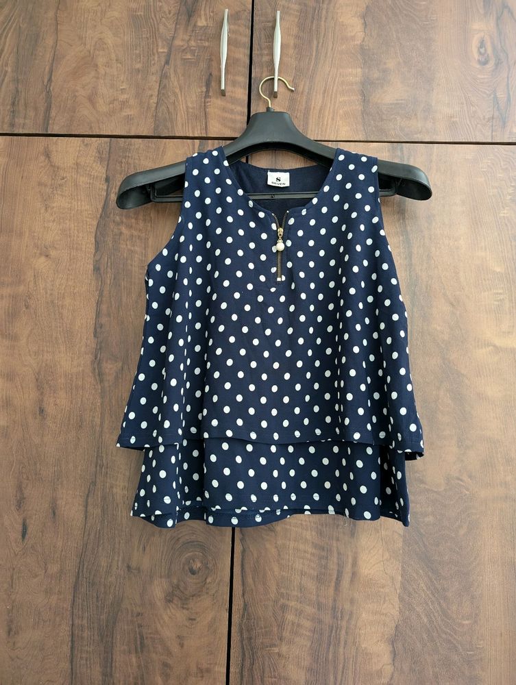 Navy Blue Polka Dot Crop Top