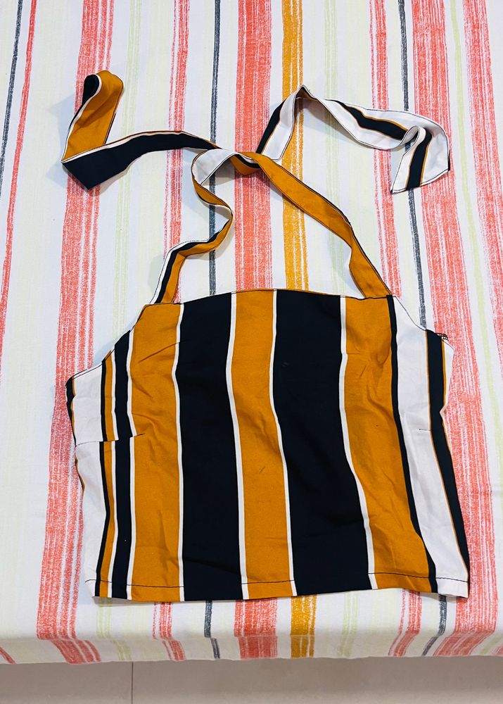 Crop Top With Halter Neck Of Color Mustard Black