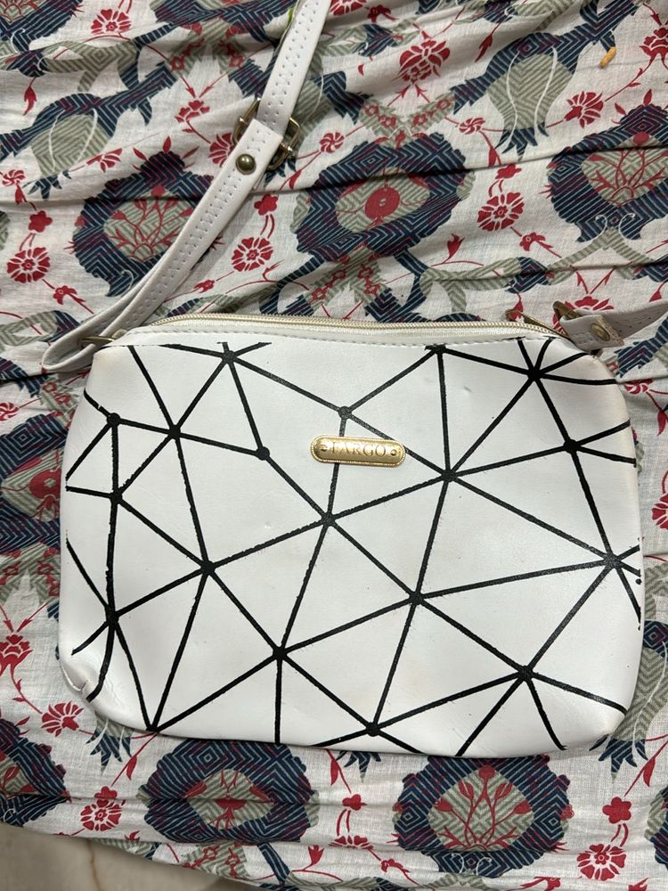 Geometric Textured White Sling Bag