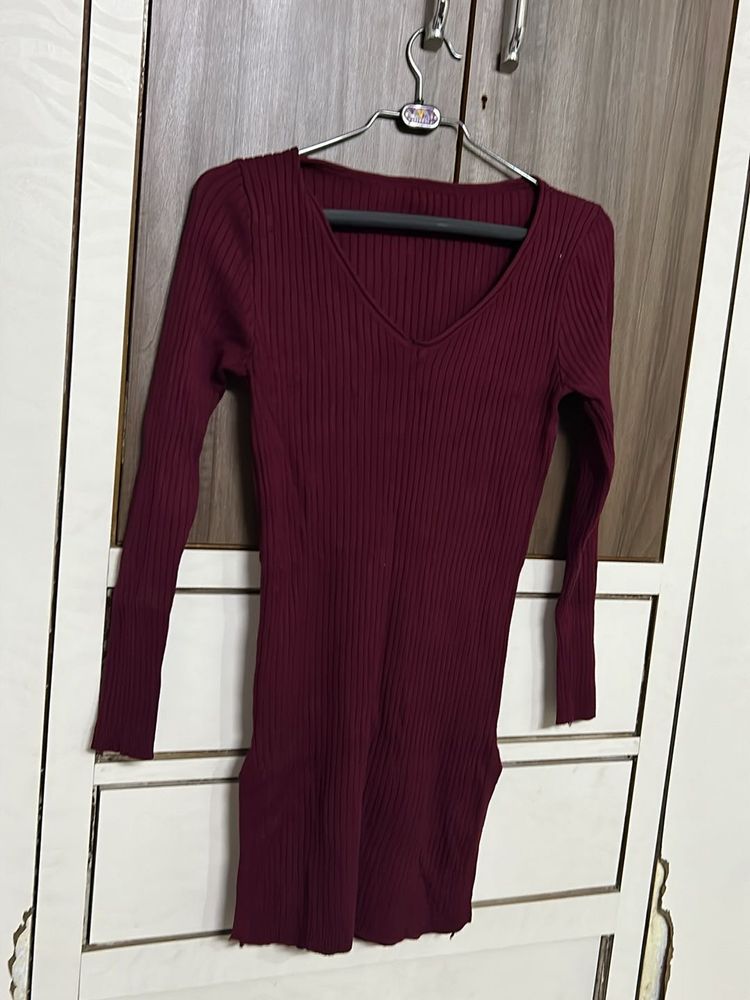 V-neck Burgundy Sweater