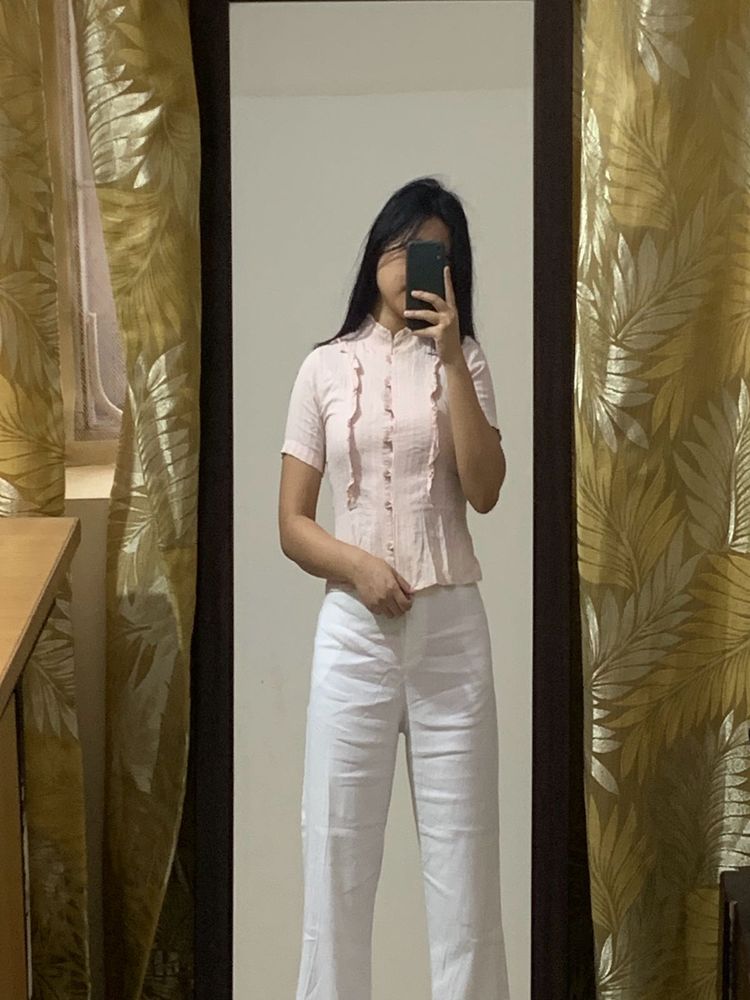 Pink Mandarin Collared Top