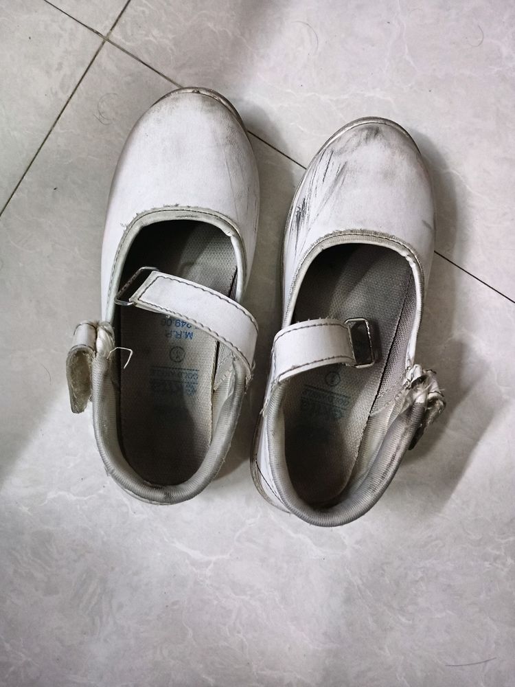 Girls White Coloured School Shoes