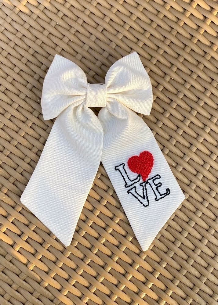 Love Hand Embroidered Hair Bow Clip