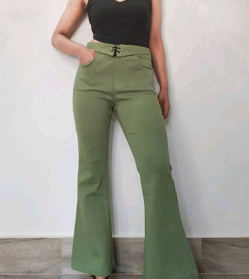 Reseda Green high-waisted vintage flared pants