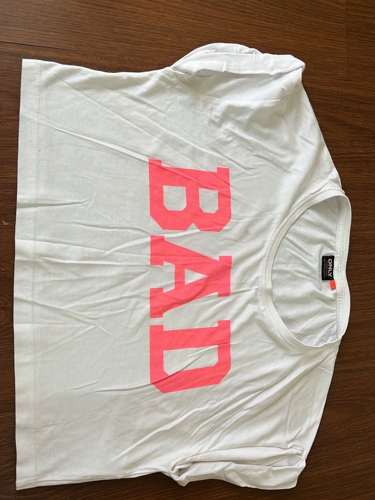 White Colour Crop Top With Typography