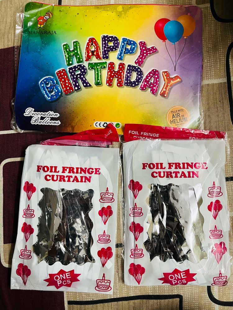 Happy Birthday Balloons With Foil Fringe Curtain