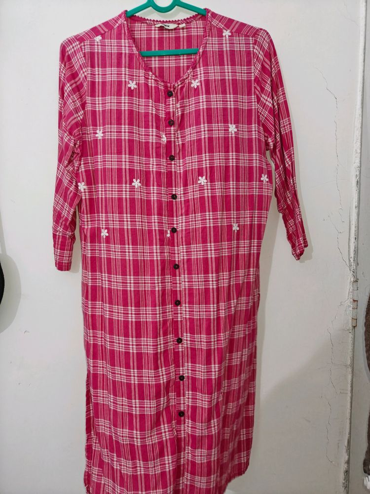 Pink Plaid Kurta