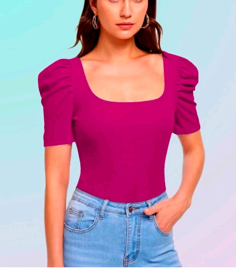 30rs Off🚚Casual Puff Sleeves Solid Purple Top